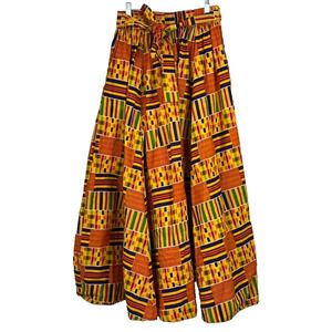 Satsuma Women's Orange Geometric African Kente Print Long Maxi Skirt